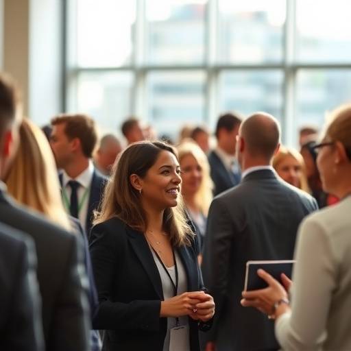 Fotografia de evento corporativo com pessoas interagindo
