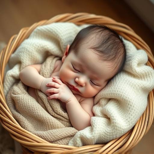 Fotografia de um bebê recém-nascido dormindo em um cesto